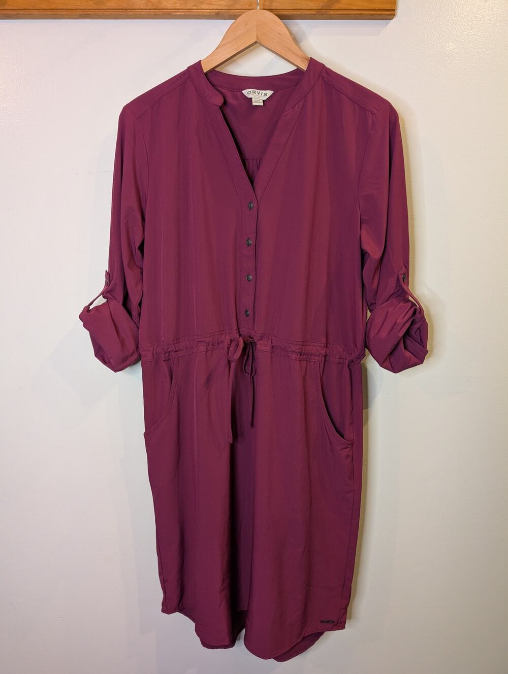 Orvis Pack and Go Burgundy Shirt Dress Travel Wrinkle Resistant Pockets S